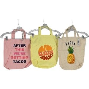 Graphic Canvas Tote Bags 15 x 13.5 Retro Beachcore Lot 3